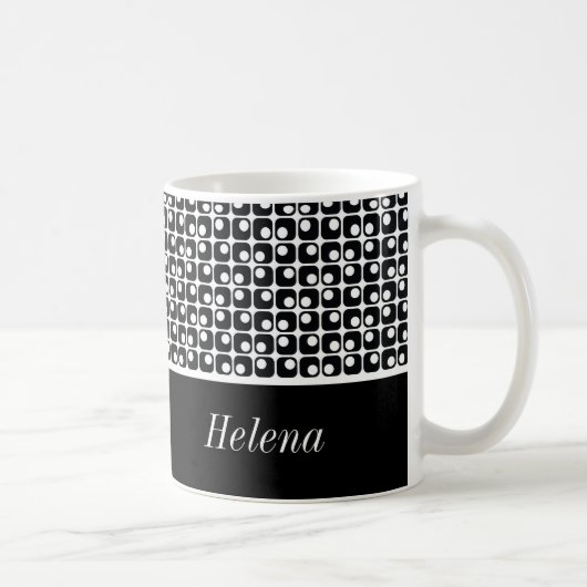 Schwarz/Weiß Personalisiert, Retro-Quadrat-Muster Kaffeetasse (Rechts)