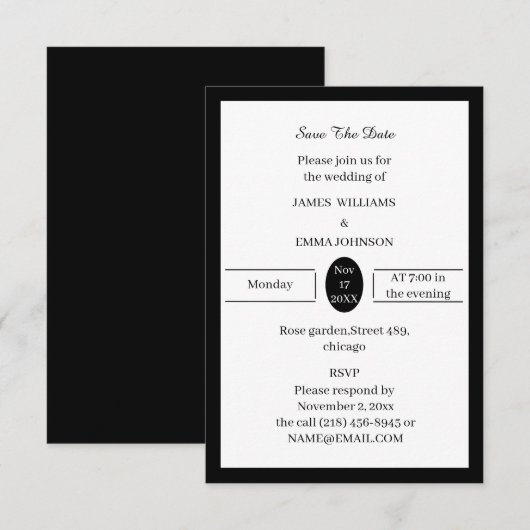 Schwarz-Weiß-Personalisiert Save The Date (Vorne/Hinten)