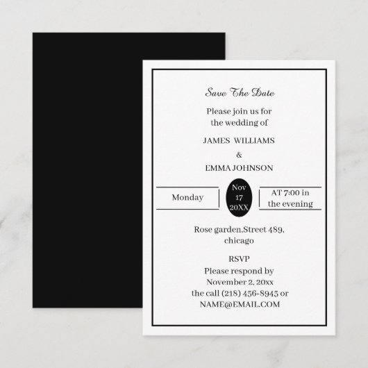 Schwarz-Weiß-Personalisiert Save The Date (Vorne/Hinten)