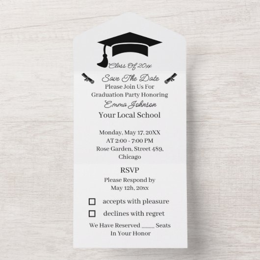 Schwarz-Weiß-Personalisiert Save the Date All In One Einladung (Innen Boden)