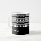 Schwarz/Weiß Personalisiert Zig Zag Muster & Schwa Kaffeetasse (Vorderseite Links)