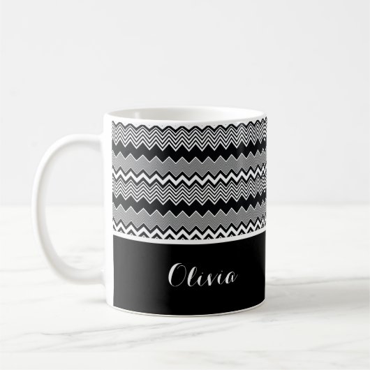 Schwarz/Weiß Personalisiert Zig Zag Muster & Schwa Kaffeetasse (Links)