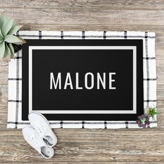 Schwarz-Weiß-Personalisierte Familienname Doormat Fußmatte