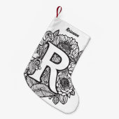 Schwarz-Weiß-Personalisierte Tinte Tattoo-Blume Kleiner Weihnachtsstrumpf (Vorderansicht (hängend))