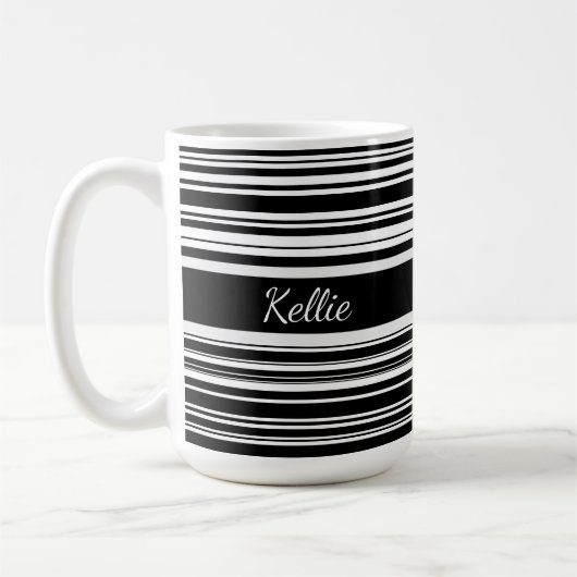 Schwarz-Weiß-Personalisierte, ungleichmäßige Strei Kaffeetasse (Links)