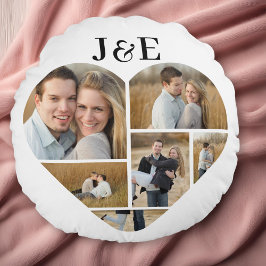 Schwarz-Weiß-Personalisiertes Herzklopffoto Collag Rundes Kissen