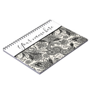 Schwarz-weiß personalisiertes Paisley-Notizbuch Notizblock