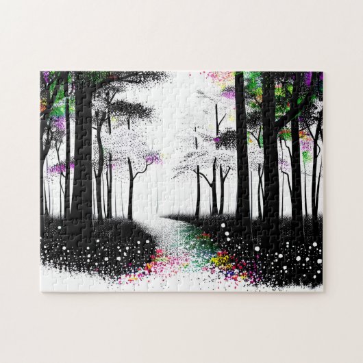 Schwarz-Weiß-Pfad und Abstrakter Waldweg Puzzle (Horizontal)