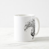 Schwarz-weiß-Pfau Kaffeetasse (VorderseiteRechts)