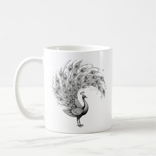 Schwarz-weiß-Pfau Kaffeetasse (Links)