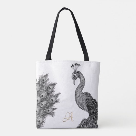 Schwarz-Weiß-Pfau-Monogramm Tasche (Rückseite)