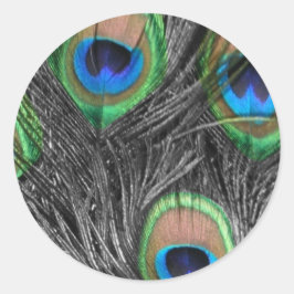 Schwarz-Weiß-Pfauenfeder Runder Aufkleber