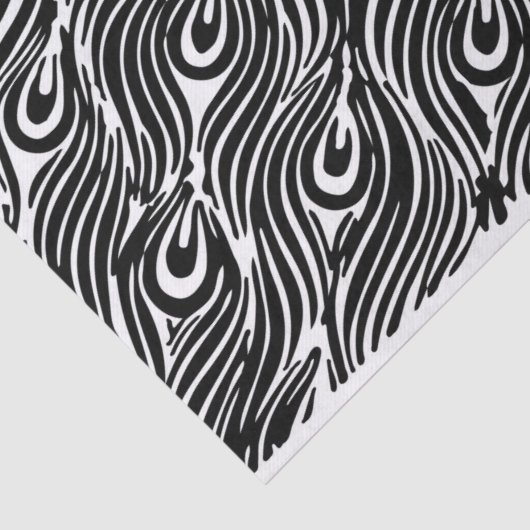 Schwarz-Weiß-Pfauenfedermuster Seidenpapier (Ausschnitt)