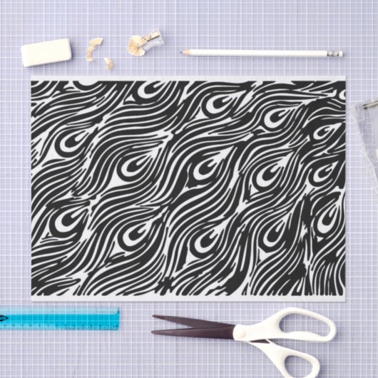 Schwarz-Weiß-Pfauenfedermuster Seidenpapier (Handwerk)