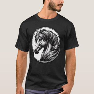 Schwarz-Weiß-Pferd-Illustration für Pferdefans T-Shirt