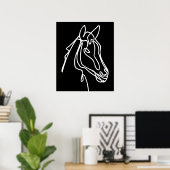 Schwarz-Weiß-Pferd-Kopf zeichnend Wandplakat Poster (Heimbüro)