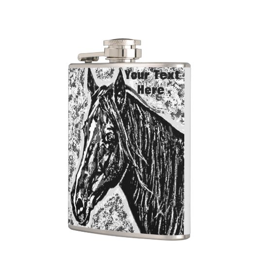 Schwarz-Weiß-Pferd-Portrait Pferdekunst Flachmann (Links)