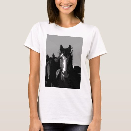 Schwarz-Weiß-Pferd-Portrait T-Shirt (Vorderseite)