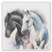 Schwarz-Weiß-Pferde in Wasserfarbe Aufkleber (Vorderseite)