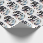 Schwarz-Weiß-Pferde in Wasserfarbe Gemustert Geschenkpapier (Ecke)