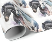 Schwarz-Weiß-Pferde in Wasserfarbe Gemustert Geschenkpapier (Rolleneckpunkt)