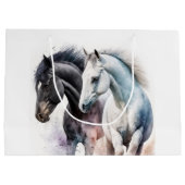 Schwarz-Weiß-Pferde in Wasserfarbe Große Geschenktüte (Rückseite)
