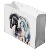 Schwarz-Weiß-Pferde in Wasserfarbe Große Geschenktüte (Rückseite Schrägansicht)