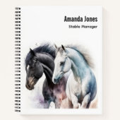 Schwarz-Weiß-Pferde in Wasserfarbe Notizblock (Vorderseite)