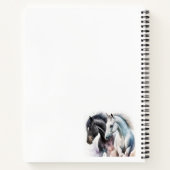 Schwarz-Weiß-Pferde in Wasserfarbe Notizblock (Rückseite)