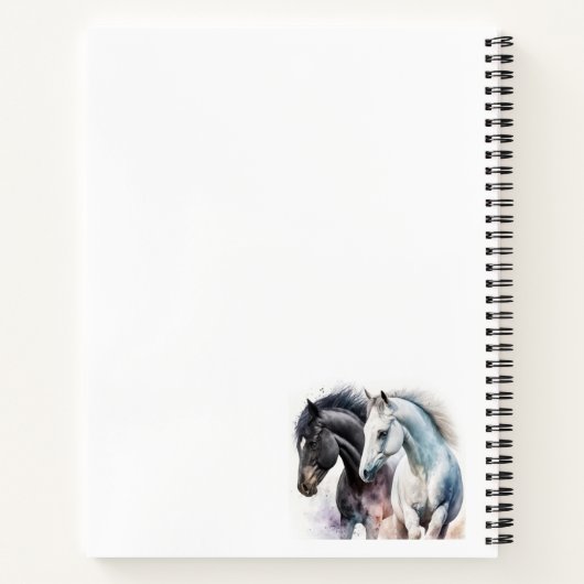 Schwarz-Weiß-Pferde in Wasserfarbe Notizblock (Rückseite)