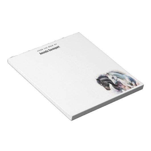 Schwarz-Weiß-Pferde in Wasserfarbe Notizblock (angewinkelt)