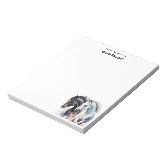 Schwarz-Weiß-Pferde in Wasserfarbe Notizblock (Rotiert)
