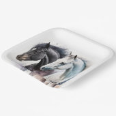 Schwarz-Weiß-Pferde in Wasserfarbe Pappteller (Gewinkelt)