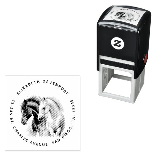 Schwarz-Weiß-Pferde in Wasserfarbe Permastempel (Beispiel)