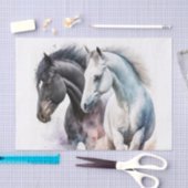 Schwarz-Weiß-Pferde in Wasserfarbe Seidenpapier (Handwerk)