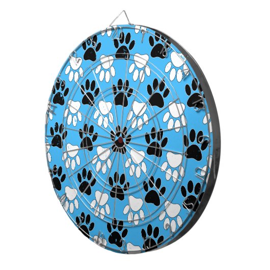 Schwarz-Weiß-Pfoten auf blauem Hintergrund Dartscheibe (Vorderseite rechts)