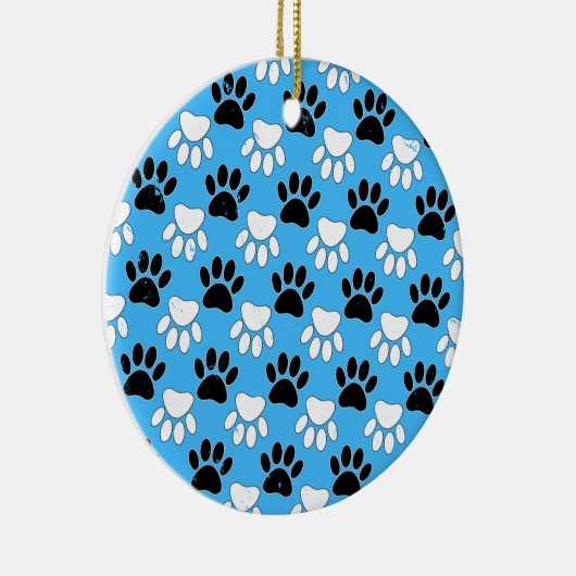 Schwarz-Weiß-Pfoten auf blauem Hintergrund Keramikornament (Rechts)