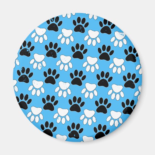 Schwarz-Weiß-Pfoten auf blauem Hintergrund Magnet (Vorne)