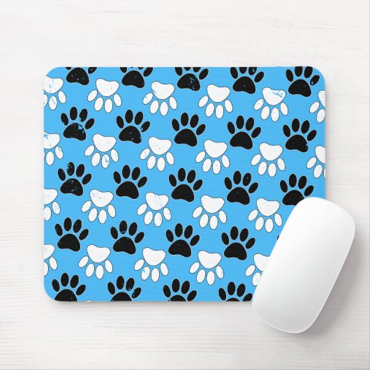 Schwarz-Weiß-Pfoten auf blauem Hintergrund Mousepad (Mit Mouse)