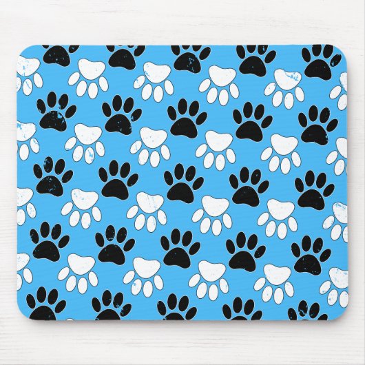 Schwarz-Weiß-Pfoten auf blauem Hintergrund Mousepad (Vorne)