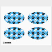 Schwarz-Weiß-Pfoten auf blauem Hintergrund Ovaler Aufkleber (Blatt)