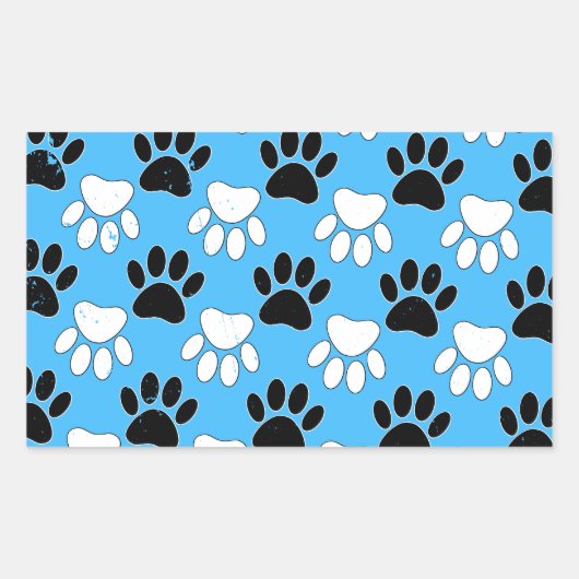 Schwarz-Weiß-Pfoten auf blauem Hintergrund Rechteckiger Aufkleber (Vorderseite)