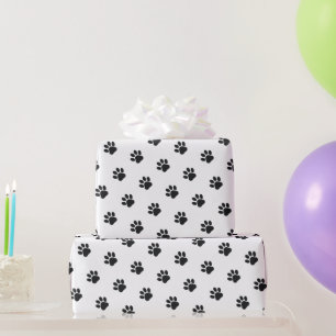 Schwarz-Weiß-Pfotenabdruck-Muster Geschenkpapier
