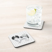 Schwarz-Weiß-Phalène-Hund auf grauem Pfotenmuster Getränkeuntersetzer (Rechte Seite)