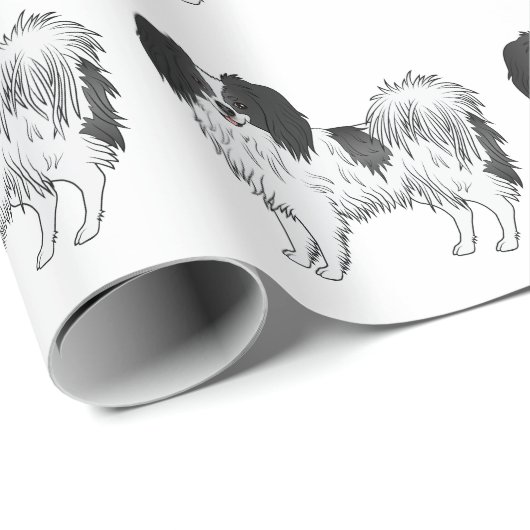 Schwarz-Weiß-Phalène-Toy-Rasse-Muster Geschenkpapier (Rolleneckpunkt)