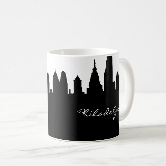 Schwarz & Weiß Philadelphia City Skyline Kaffeetasse (VorderseiteRechts)