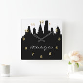 Schwarz-Weiß-Philadelphia-Skyline Quadratische Wanduhr (Zuhause)
