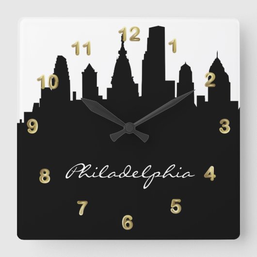 Schwarz-Weiß-Philadelphia-Skyline Quadratische Wanduhr (Vorderseite)