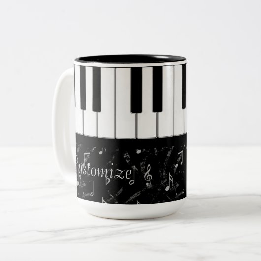 Schwarz-Weiß-Piano-Musik 2 Zweifarbige Tasse (Vorderseite Links)