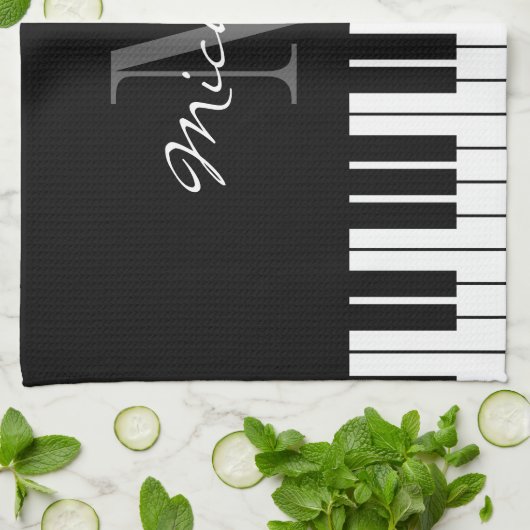 Schwarz-Weiß-Piano-Tasten, monogramm Küchentuch (Gefaltet)